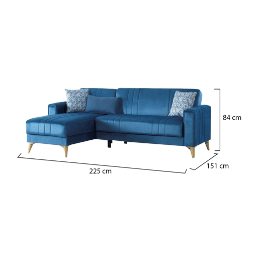 Sofá-Cama com Chaise Longue e Armazenamento em Tecido