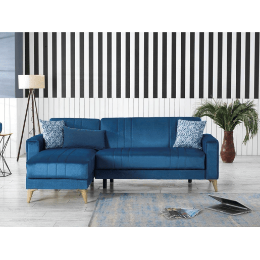 Sofá-Cama com Chaise Longue e Armazenamento em Tecido