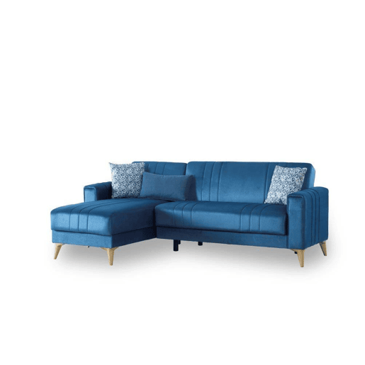 Sofá-Cama com Chaise Longue e Armazenamento em Tecido