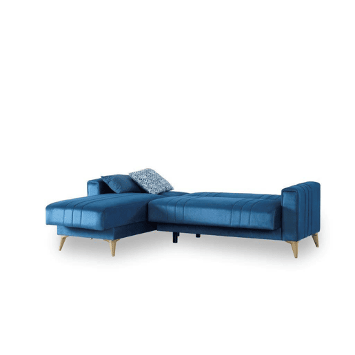 Sofá-Cama com Chaise Longue e Armazenamento em Tecido
