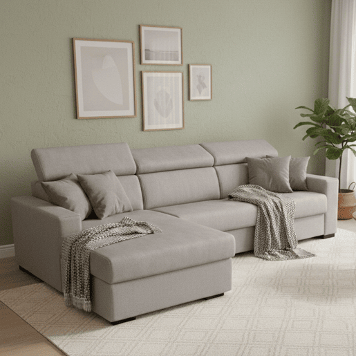 Sofá cama com península de tecido