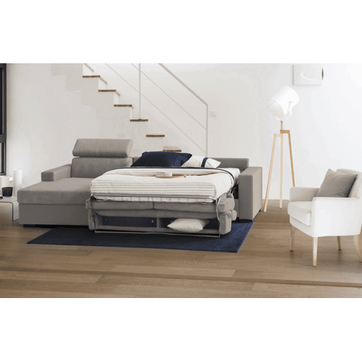 Sofá cama com península de tecido