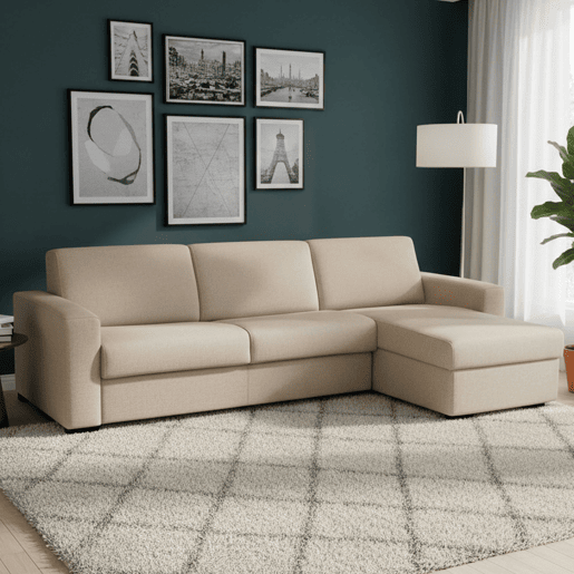 Sofá cama com península de tecido