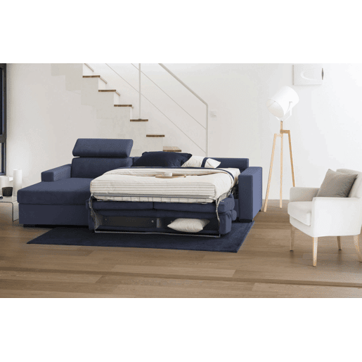 Sofá cama com península de tecido