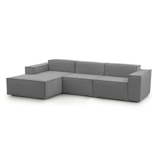 Sofá fixo com península de madeira