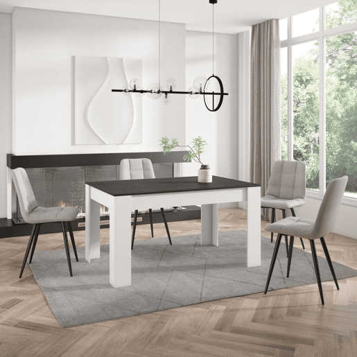 Mesa Sala de Jantar, Mesa Cozinha, 140x90x76cm, Para 6 pessoas, Móveis Sala Jantar, Estilo moderno, Preto e Branco