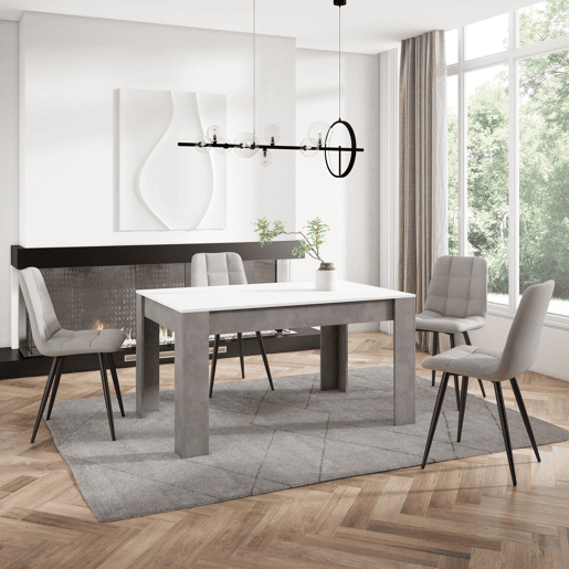 Mesa Sala de Jantar, Mesa Cozinha, 140x90x76cm, Para 6 pessoas, Móveis Sala Jantar, Estilo moderno, Branco e cinzento Mesa Sala de Jantar, Mesa Cozinha, 140x90x76cm, Para 6 pessoas, Móveis Sala Jantar, Estilo moderno, Branco e cinzento