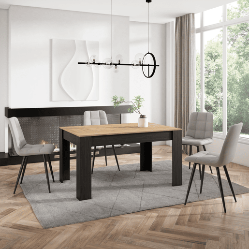 Mesa Sala de Jantar, Mesa Cozinha, 140x90x76cm, Para 6 pessoas, Móveis Sala Jantar, Estilo moderno, Carvalho e preto
