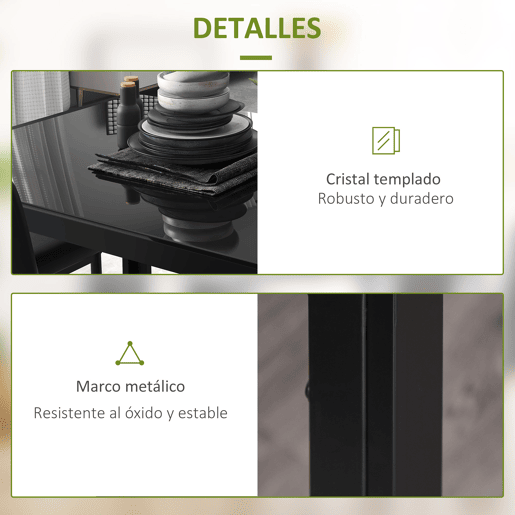 HOMCOM Conjunto de Refeição Mesa e 4 Cadeiras Conjunto de 5 Peças de Móveis de Cozinha Mesa Retangular de Vidro Temperado e Cadeiras Estofadas em PU com Pés de Metal Preto
