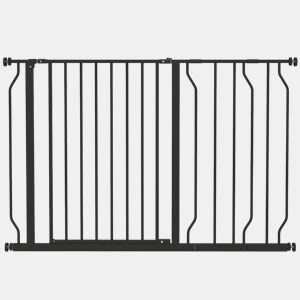 PawHut Barreira de Segurança para Cães Extensível para Escadas e Portas 75-115 cm com 2 Extensões e 10-20 cm Montagem a Pressão Aço Altura 76 cm Preto