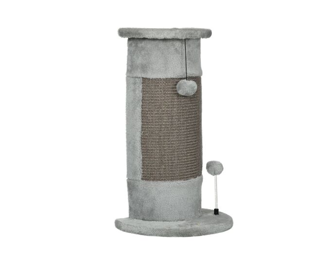 Pawhut poste rascador para gatos 58 cm rascador para gatos arañador para gatos con poste de sisal y bolas colgantes 34x25,5x58 cm gris