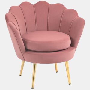 HOMCOM Poltrona de Sala Estofada em Veludo Poltrona para Quarto com Encosto em Forma de Concha e Pernas Douradas para Sala de Jantar 76x67x74 cm Rosa