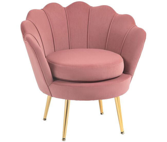 Homcom butaca de salón tapizada en terciopelo sillón butaca de dormitorio con respaldo en forma de concha y patas doradas para comedor 76x67x74 cm
