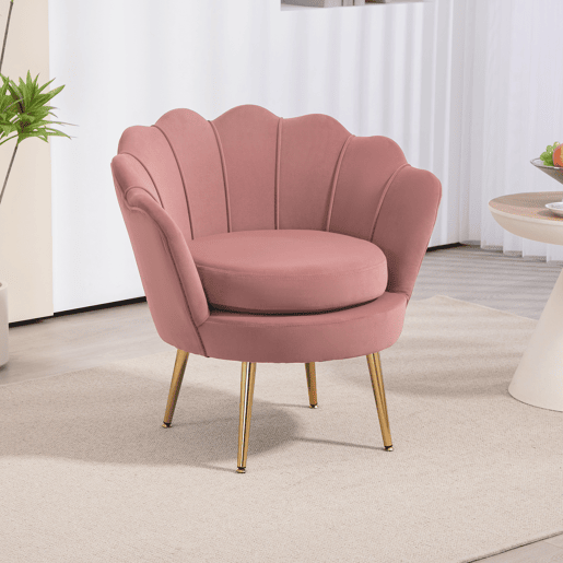 HOMCOM Poltrona de Sala Estofada em Veludo Poltrona para Quarto com Encosto em Forma de Concha e Pernas Douradas para Sala de Jantar 76x67x74 cm Rosa