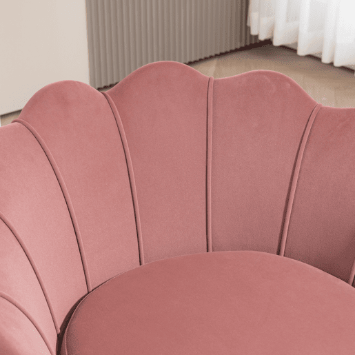 HOMCOM Poltrona de Sala Estofada em Veludo Poltrona para Quarto com Encosto em Forma de Concha e Pernas Douradas para Sala de Jantar 76x67x74 cm Rosa