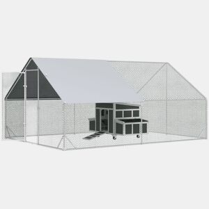 PawHut Conjunto de 1 Galinheiro de Madeira com Janela Porta Ninho Bandeja Amovível 147x93,5x89,5 cm e 1 Galinheiro para Exterior Grande de Aço Galvanizado 3x4x2 cm