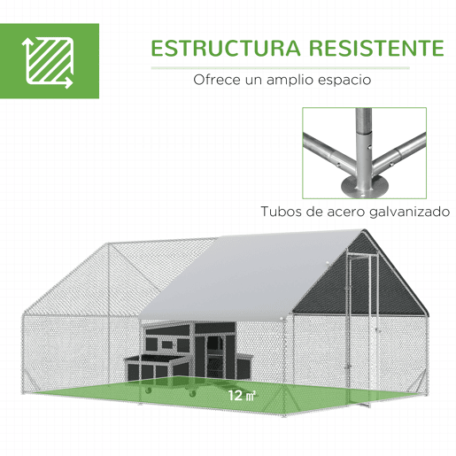 PawHut Conjunto de 1 Galinheiro de Madeira com Janela Porta Ninho Bandeja Amovível 147x93,5x89,5 cm e 1 Galinheiro para Exterior Grande de Aço Galvanizado 3x4x2 cm