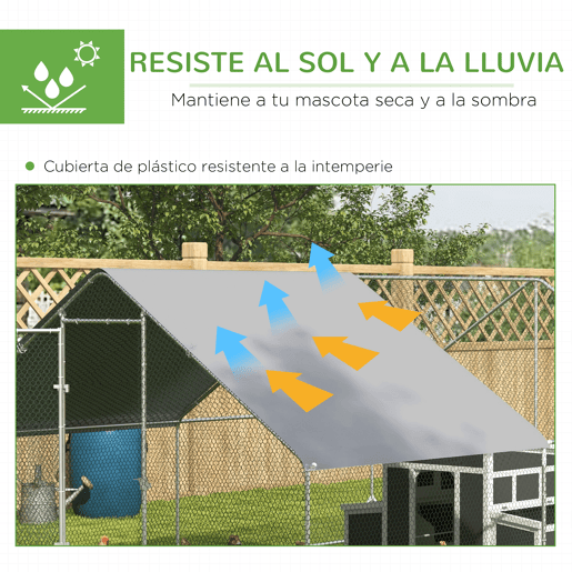 PawHut Conjunto de 1 Galinheiro de Madeira com Janela Porta Ninho Bandeja Amovível 147x93,5x89,5 cm e 1 Galinheiro para Exterior Grande de Aço Galvanizado 3x4x2 cm