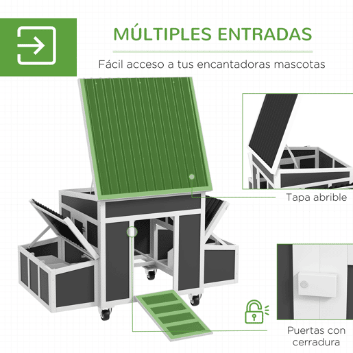 PawHut Conjunto de 1 Galinheiro de Madeira com Janela Porta Ninho Bandeja Amovível 147x93,5x89,5 cm e 1 Galinheiro para Exterior Grande de Aço Galvanizado 3x4x2 cm