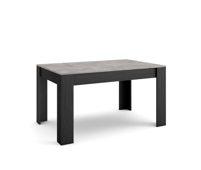 Mesa comedor, mesa fija cocina y salón, 140x90x76cm, para 6 comensales, muebles comedor, estilo moderno, cemento y negro
