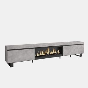 Móvel de TV, Muito espaço de arrumação, 288x35x57cm, TV de grande formato, Lareira eléctrica XXL, Design industrial, Estilo moderno, Cimento