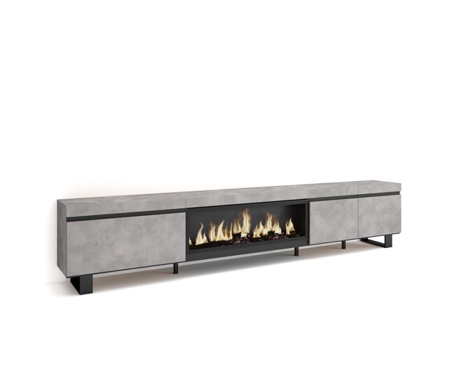 Mueble tv, televisión, muebles de salón, almacenaje, 288x35x57cm, para tv gran formato, chimenea eléctrica xxl, diseño industrial, estilo moderno,