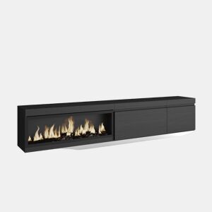 Móvel de TV, Muito espaço de arrumação, 237x35x45cm, TV de grande formato, Lareira eléctrica XXL, Suspensos, Estilo moderno, Preto