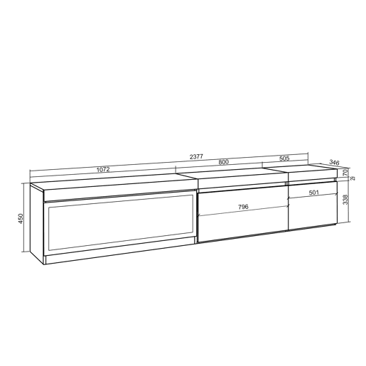 Móvel de TV, Muito espaço de arrumação, 237x35x45cm, TV de grande formato, Lareira eléctrica XXL, Suspensos, Estilo moderno, Carvalho