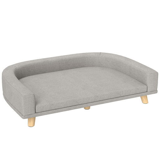 PawHut Sofá para Cães Cama Elevada para Cães Estofada com Almofada Lavável e Pés de Madeira de Pinho Carga Máxima 40 kg 98x67x25 cm Cinza