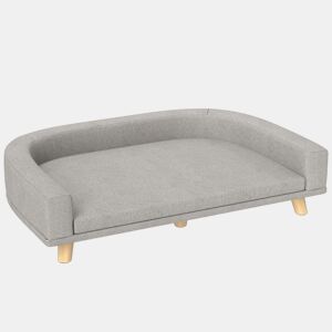 PawHut Sofá para Cães Cama Elevada para Cães Estofada com Almofada Lavável e Pés de Madeira de Pinho Carga Máxima 40 kg 98x67x25 cm Cinza