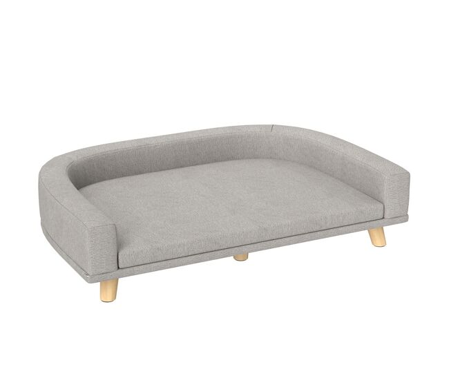 Pawhut sofá para perros grandes 98x67x25 cm cama elevada para perros tapizada con cojín lavable y patas de madera de pino carga 30 kg gris claro