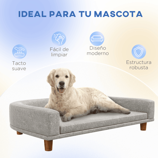 PawHut Sofá para Cães Cama Elevada para Cães Estofada com Almofada Lavável e Pés de Madeira de Pinho Carga Máxima 40 kg 98x67x25 cm Cinza