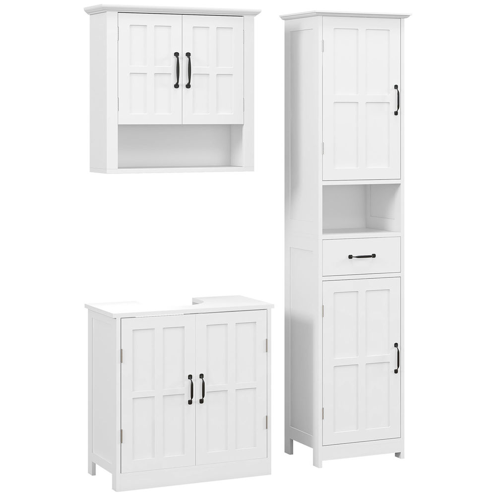 Kleankin conjunto de baño incluye 1 columna de baño 1 mueble para debajo del lavabo y 1 armario de pared con estante ajustable estilo moderno blanco