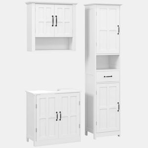 kleankin Conjunto Casa de Banho Inclui 1 Coluna para Casa de Banho 1 Móvel para Lavatório e 1 Armário de Parede com Prateleira Ajustável Estilo Moderno Branco