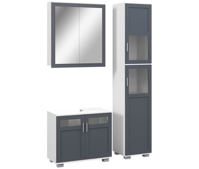 Kleankin conjunto de baño incluye 1 columna de baño 1 armario de baño con espejo y 1 mueble para debajo del lavabo con puertas de vidrio y estantes ajustables blanco