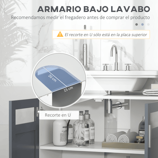 kleankin Conjunto Casa de Banho Inclui 1 Coluna de Casa de Banho 1 Armário com Espelho e 1 Móvel para Lavatório com Portas de Vidro e Prateleiras Ajustáveis Branco e Cinza