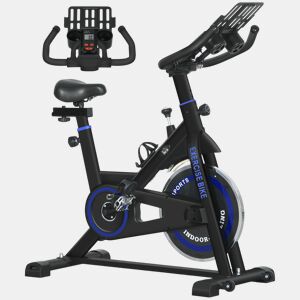 HOMCOM Bicicleta Estática com Resistência Ajustável Bicicleta Estática Fitness com Volante de Inércia 8 kg Ecrã LCD Guiador e Assento Ajustáveis para Casa Ginásio 103x53x110-114 cm Azul