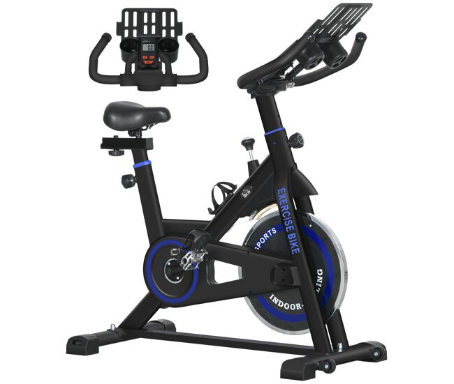 Homcom bicicleta estática con resistencia regulable bici estática bicicleta de fitness con volante de inercia 8 kg pantalla lcd manillar asiento ajustable soporte para tableta para casa gimnasio azul