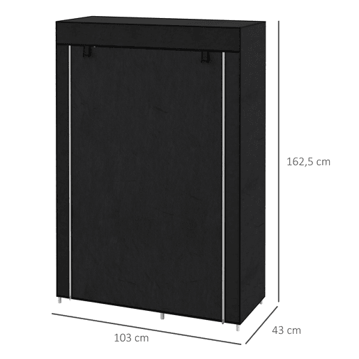HOMCOM Roupeiro de Tecido Dobrável Armário de Roupa Portátil com 6 Prateleiras e 1 Barra de Pendurar para Dormitório Vestidor 103x43x162,5 cm Preto