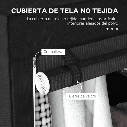 HOMCOM Roupeiro de Tecido Dobrável Armário de Roupa Portátil com 6 Prateleiras e 1 Barra de Pendurar para Dormitório Vestidor 103x43x162,5 cm Preto