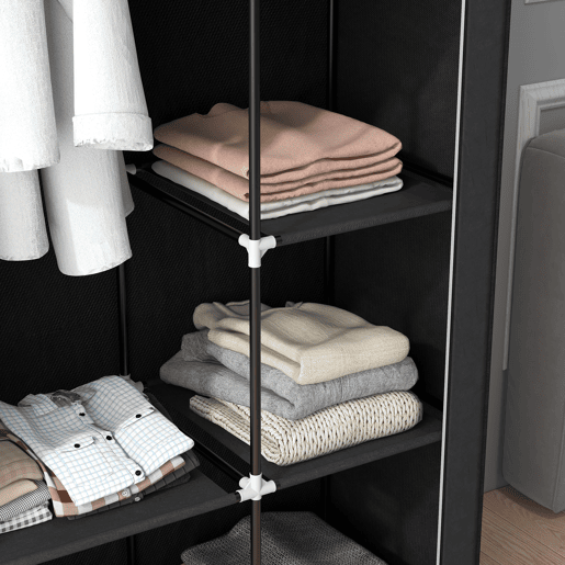 HOMCOM Roupeiro de Tecido Dobrável Armário de Roupa Portátil com 6 Prateleiras e 1 Barra de Pendurar para Dormitório Vestidor 103x43x162,5 cm Preto