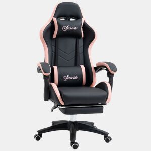 Vinsetto Cadeira Gaming Cadeira Gamer Racing de Couro PU com Altura Ajustável Reclinável 135° Apoio para a Cabeça e Apoio para os Pés Retrátil para Escritório Estúdio 65x65x121-129 cm Preto e Rosa