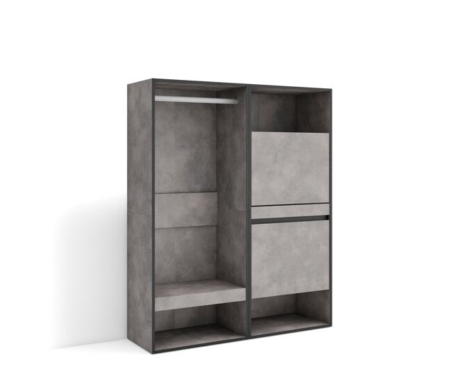 Vestidor abierto, ropa, zapatos, complementos, 120x35x145cm, dormitorio, habitación, zapatero, estilo moderno, cemento