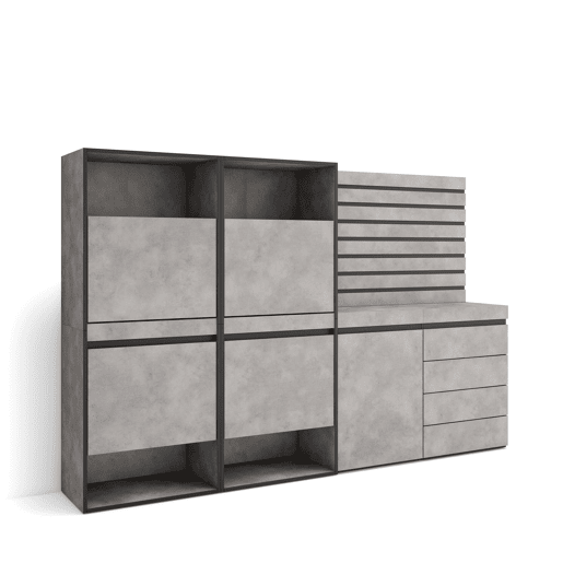 Sapateira, Organização Armazenamento, 227x35x145cm, Para quarto, dormitório, Cómoda, Tiras Deco. Madeira, Estilo moderno, Cimento Sapateira, Organização Armazenamento, 227x35x145cm, Para quarto, dormitório, Cómoda, Tiras Deco. Madeira, Estilo moderno, Cimento