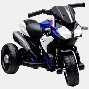 HOMCOM Motocicleta Elétrica Infantil com 3 Rodas Triciclo para Crianças acima de 3 anos com Bateria 6V Recarregável Funções de Música Buzina Faróis 86x42x52 cm Azul