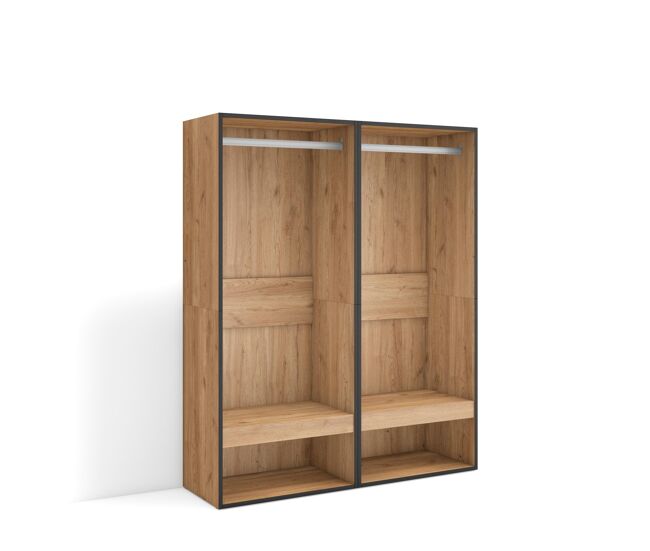 Vestidor abierto, ropa, zapatos, complementos, 120x35x145cm, dormitorio, habitación, armario, perchero, estilo moderno, roble
