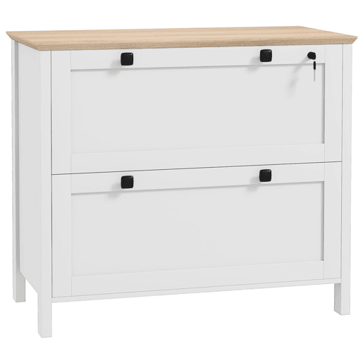 HOMCOM Armário de Escritório Móvel Arquivador com 2 Gavetas 2 Barras Suspensas Fechadura e 2 Chaves para Tamanho A4 para Estúdio Sala de Estar 79x40x72 cm Branco e Madeira