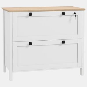 HOMCOM Armário de Escritório Móvel Arquivador com 2 Gavetas 2 Barras Suspensas Fechadura e 2 Chaves para Tamanho A4 para Estúdio Sala de Estar 79x40x72 cm Branco e Madeira