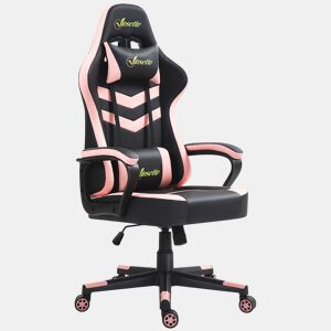 Vinsetto Cadeira Gaming Cadeira de Escritório Ergonómica com Altura Regulável Basculante com Apoio de Cabeça e Almofada Lombar 61x70x121-129 cm Rosa e Preto