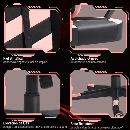 Vinsetto Cadeira Gaming Cadeira de Escritório Ergonómica com Altura Regulável Basculante com Apoio de Cabeça e Almofada Lombar 61x70x121-129 cm Rosa e Preto